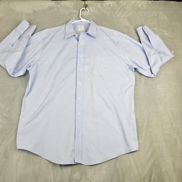 Brooks Brothers Dress Shirt Mens 17 4/5 Blue 346 Button Down  Non-Iron - Picture 3 of 8